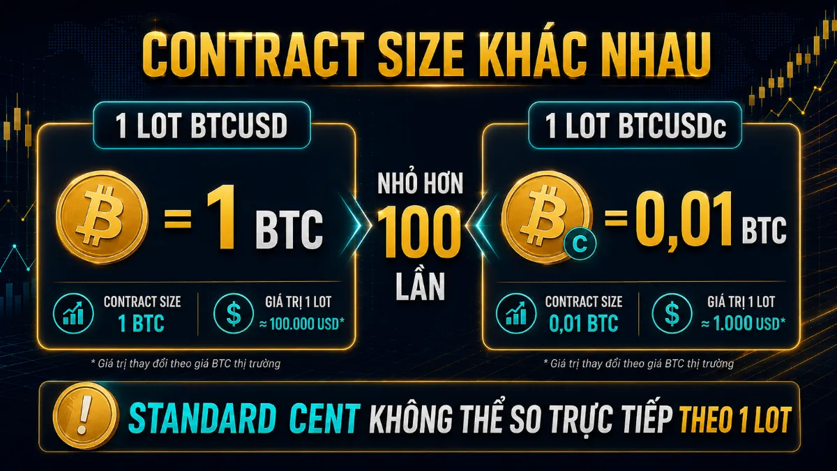 Contract size BTCUSD và BTCUSDc Exness khác nhau 1 BTC và 0,01 BTC