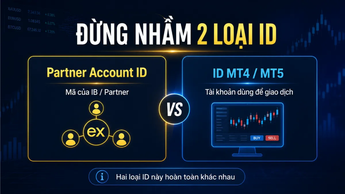 Phân biệt Partner Account ID và ID tài khoản giao dịch MT4 MT5 Exness