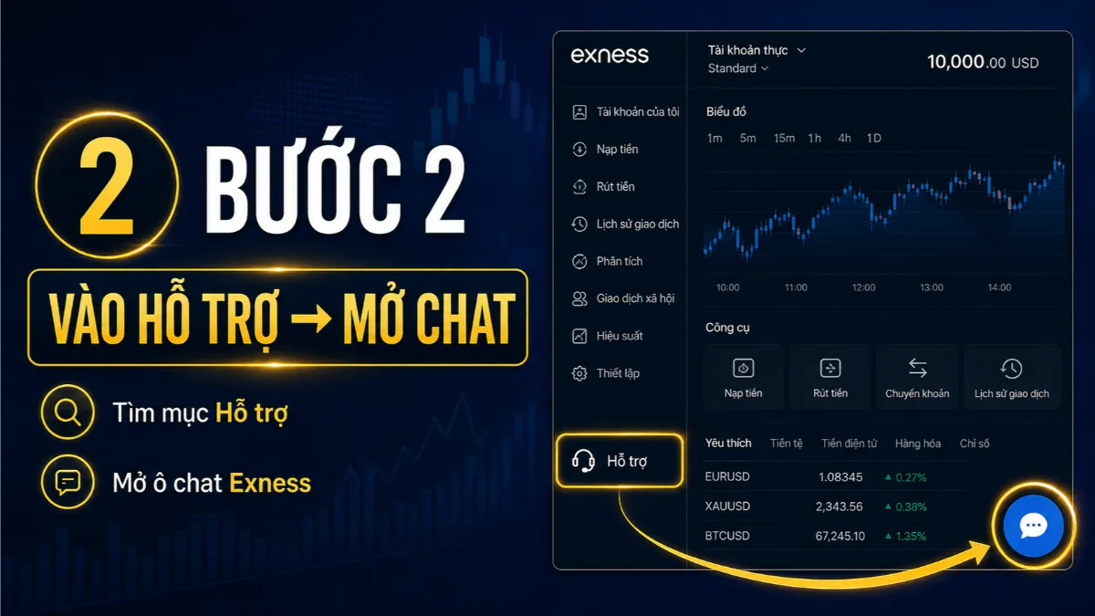 Bước 2 vào Hỗ trợ và mở Chat Exness